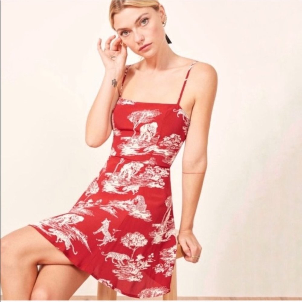 Reformation Red Animal Print Mini Dress